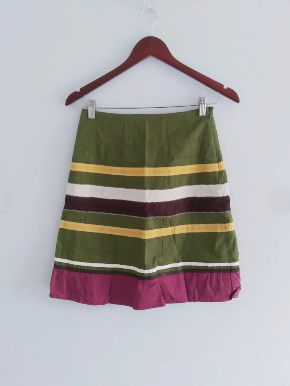 Olive Green Multicolor Striped A-Line Skirt with Side Zipper SZ EU 36/US 2 or 4 - Picture 1 of 8